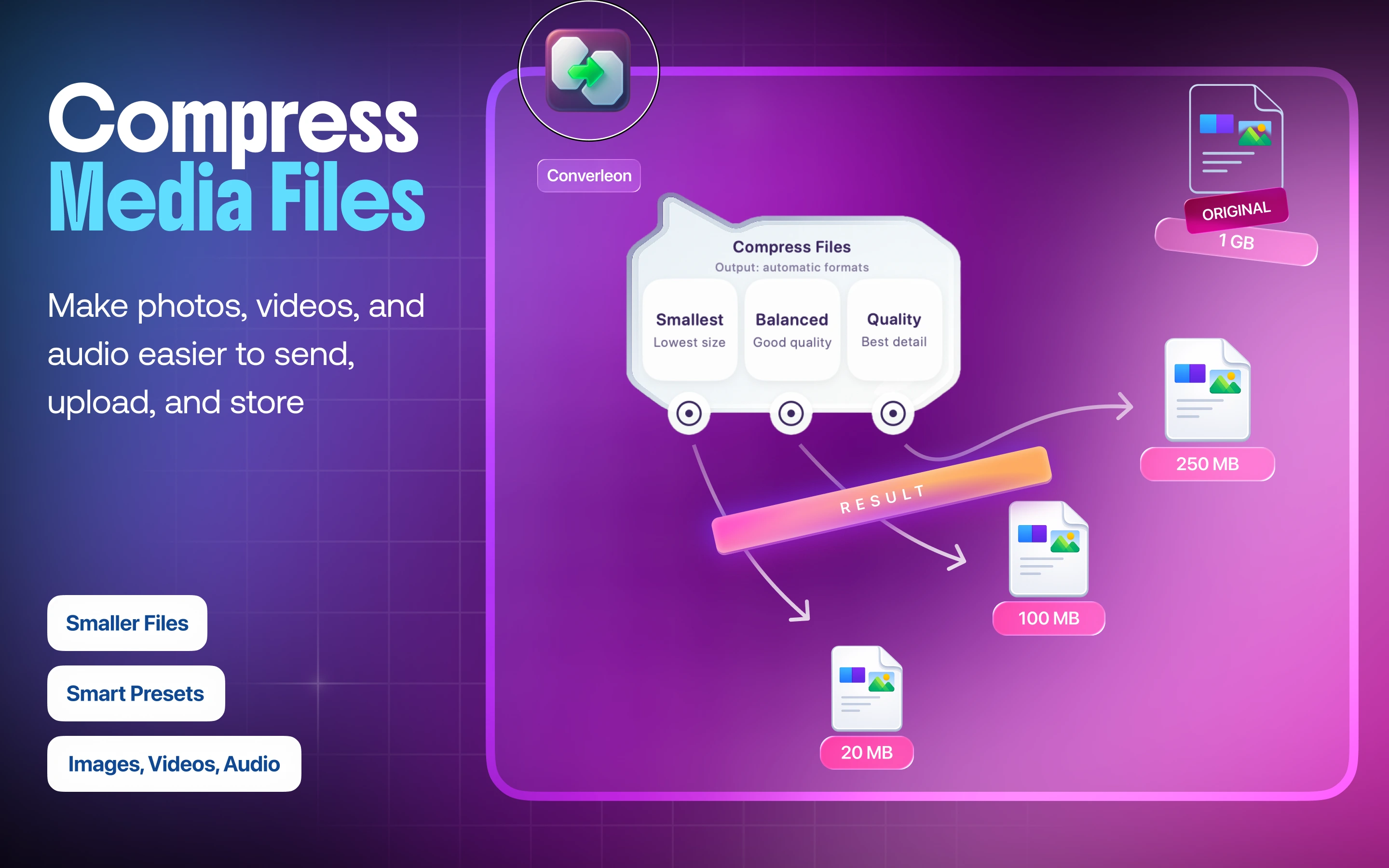 Reducing photo file size on Mac with compression presets in Converleon